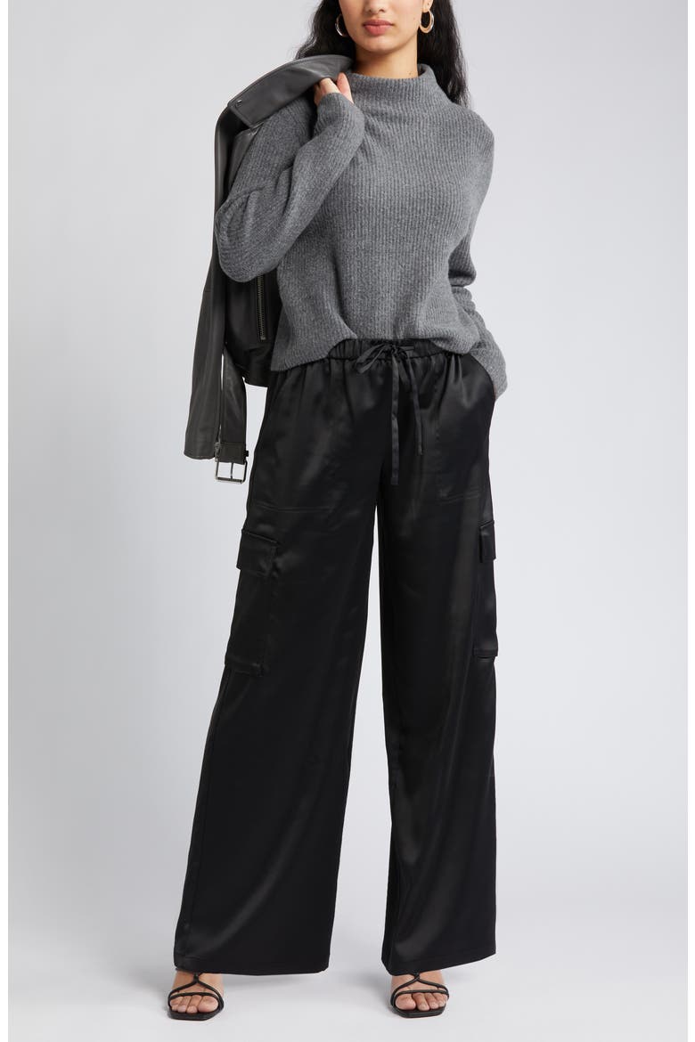 Rib Funnel Neck Sweater, Alternate, color, GREY MED CHARCOAL HEATHER