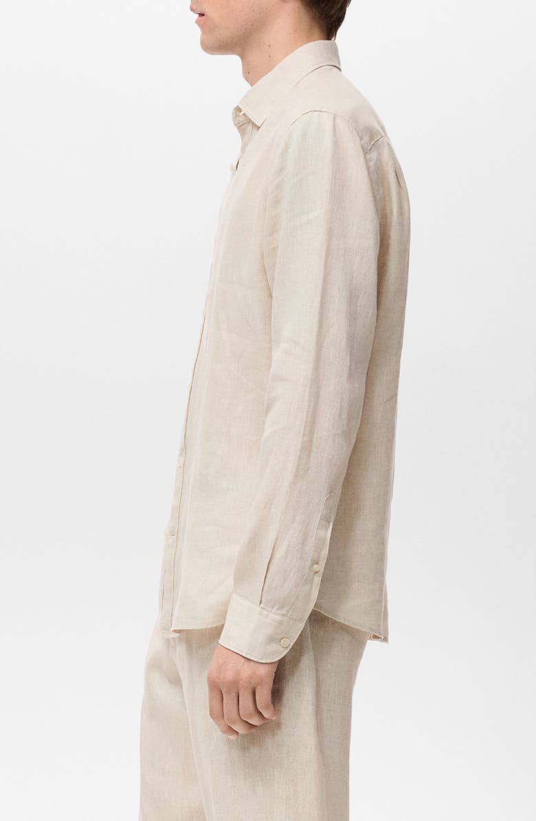 MANGO Classic Fit Linen Button-Up Shirt, Alternate, color, Sand