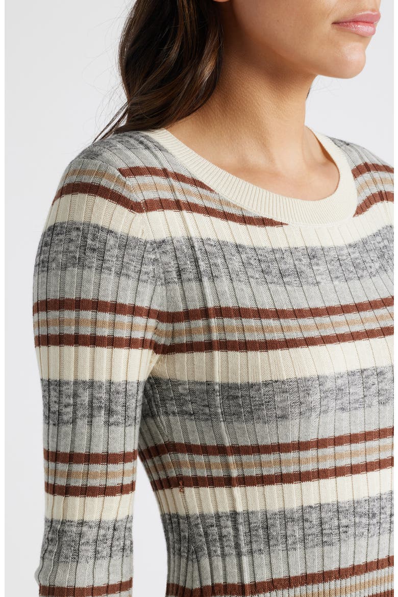 Stripe Long Sleeve Rib Midi Sweater Dress, Alternate, color, GREY- BROWN VARY STRIPE