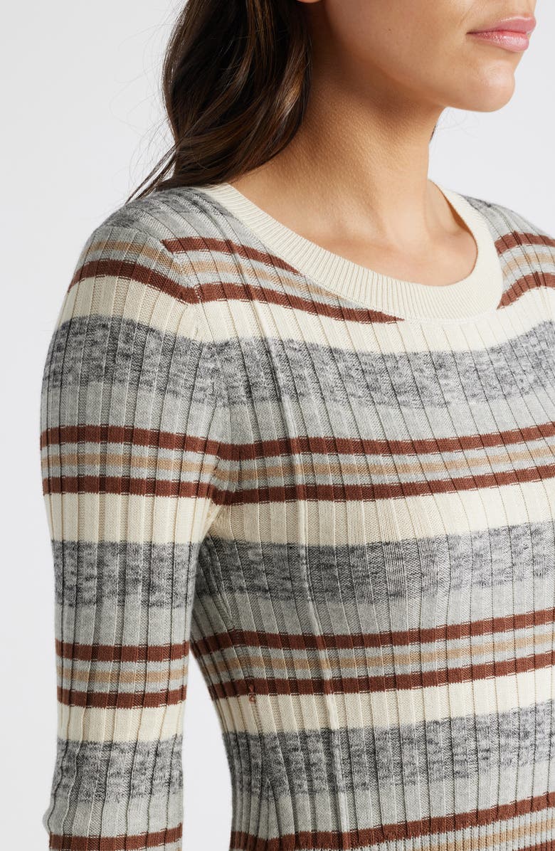 Treasure & Bond Stripe Long Sleeve Rib Midi Sweater Dress, Alternate, color, Grey- Brown Vary Stripe