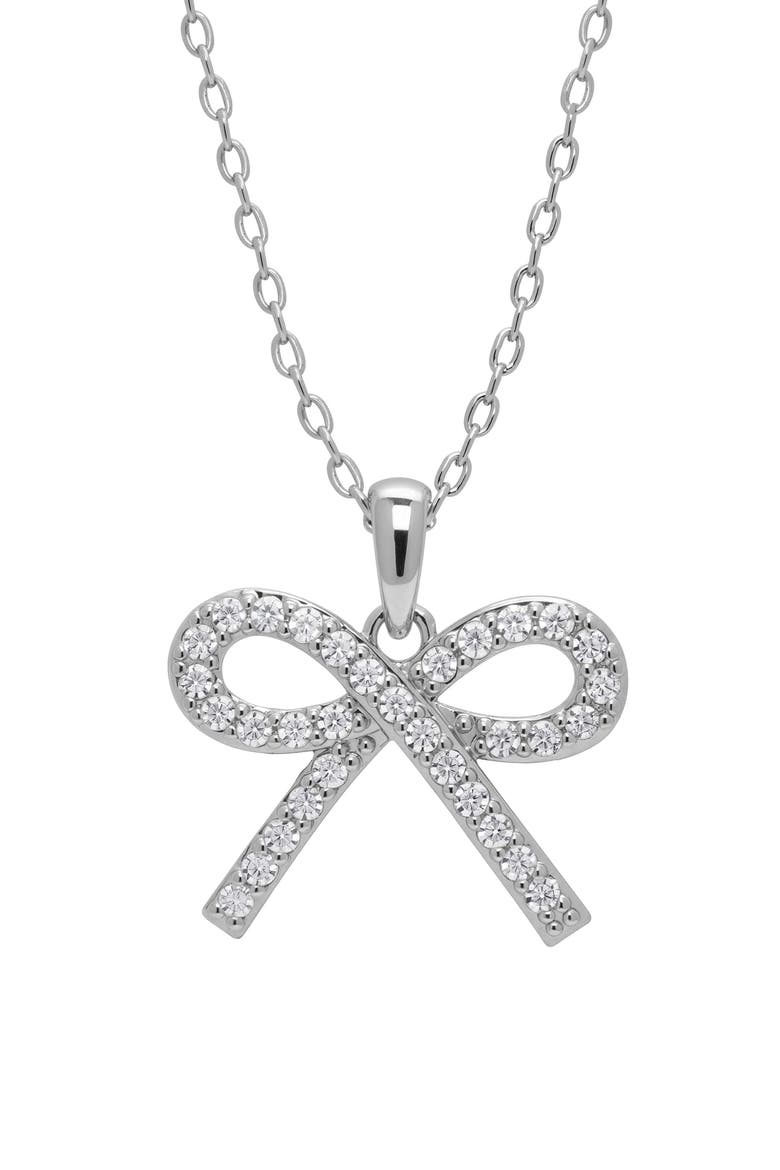 Kids' Pavé Cubic Zirconia Bow Pendant Necklace, Main, color, SILVER