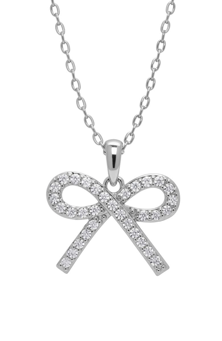 Lily Nily Kids' Pavé Cubic Zirconia Bow Pendant Necklace, Main, color, Silver