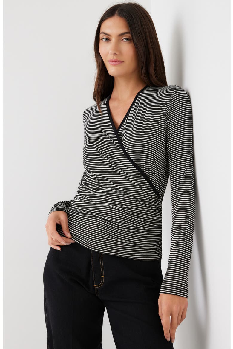 Side Shirred Long Sleeve Surplice Top, Alternate, color, STRIPE