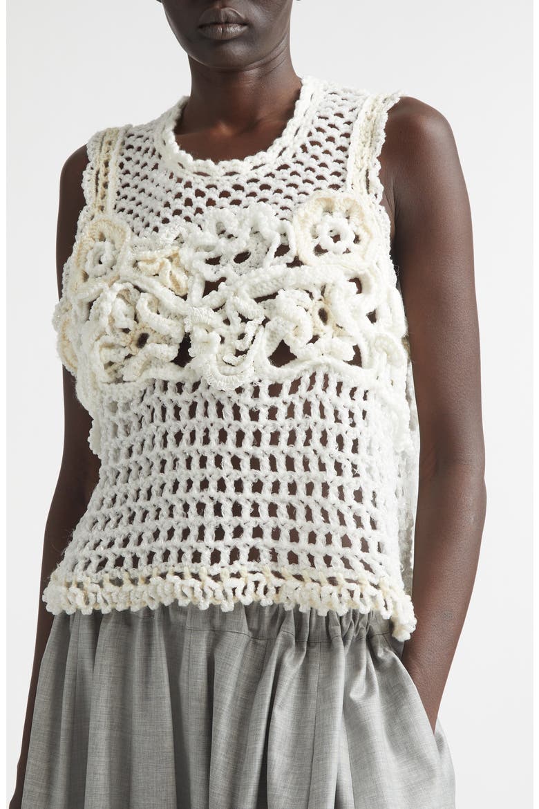Crop Crochet Flower Mesh Tank, Alternate, color, OFF WHITE
