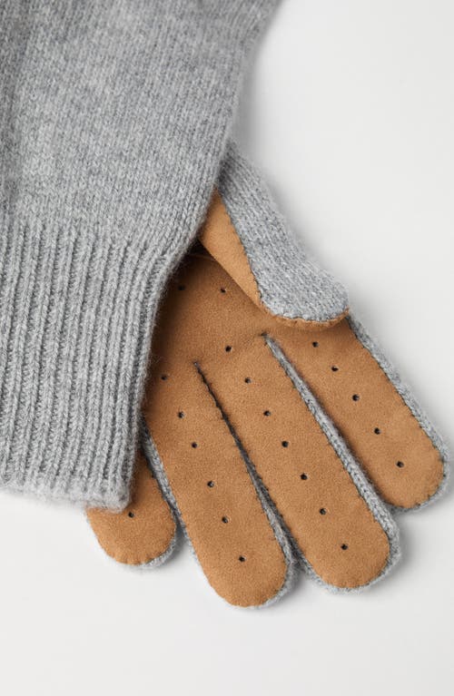 Brunello Cucinelli Leather-trim Cashmere Gloves In Grey