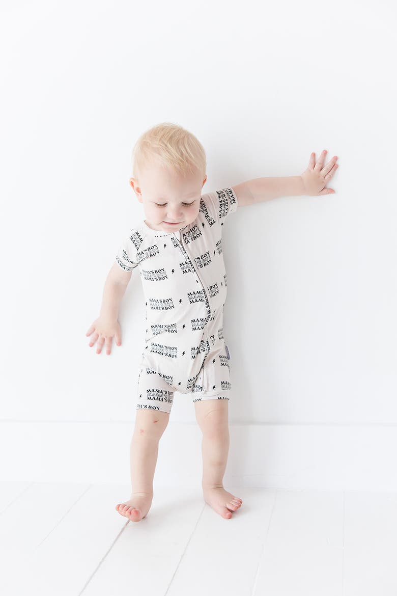 Double Zipper Shortie Romper | Mama's Boy | 6-12M, Alternate, color, Beige