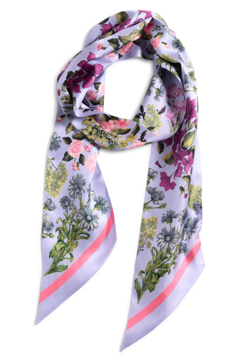 Floral Print Silk Skinny Scarf, Alternate, color, LAVENDER FLORAL ARRANGEMENT