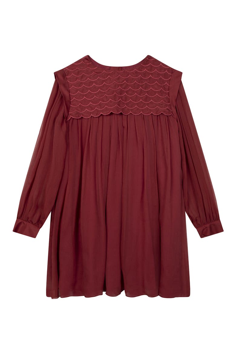 Kids' Scallop Trim Long Sleeve Silk Crepe Dress, Main, color, 479 PINK