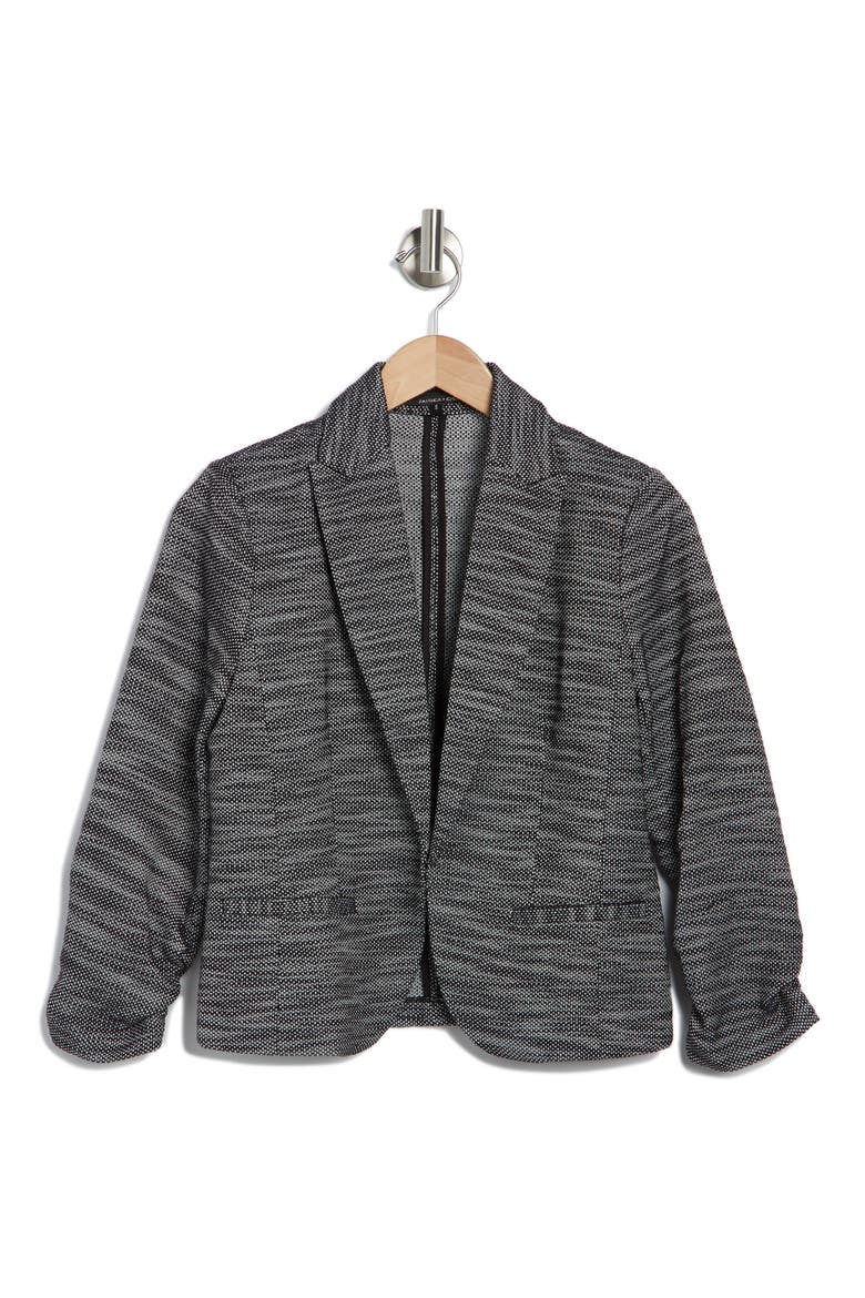 Space Dye Ruched Sleeve Jacquard Blazer, Alternate, color, BLACK/ WHITE
