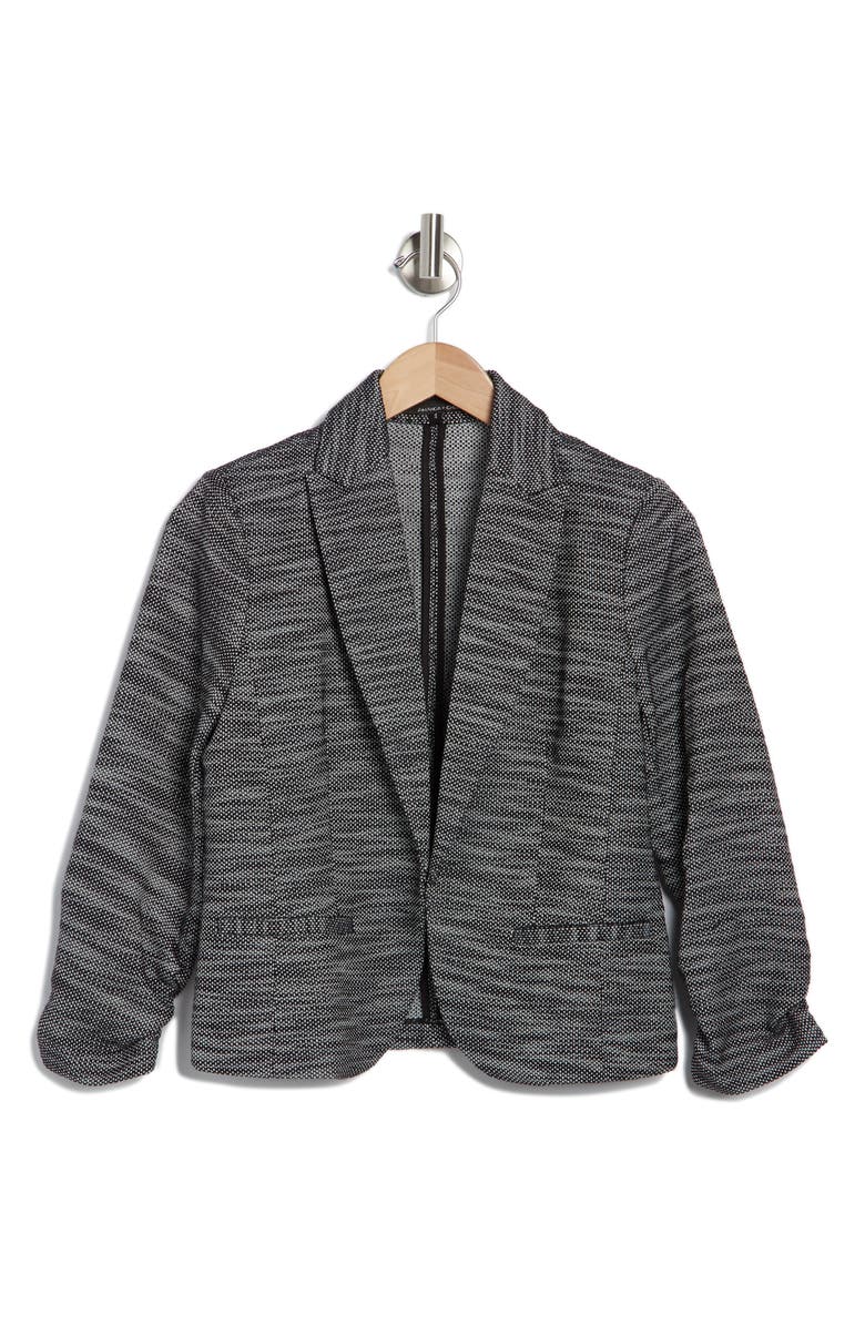 Amanda & Chelsea Space Dye Ruched Sleeve Jacquard Blazer, Alternate, color, Black/ White