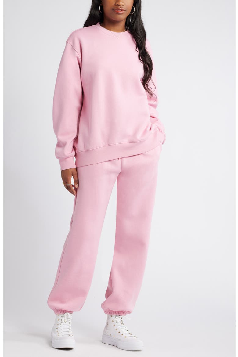 Fleece Detail Oversize Crewneck Sweatshirt, Alternate, color, PINK SHORE