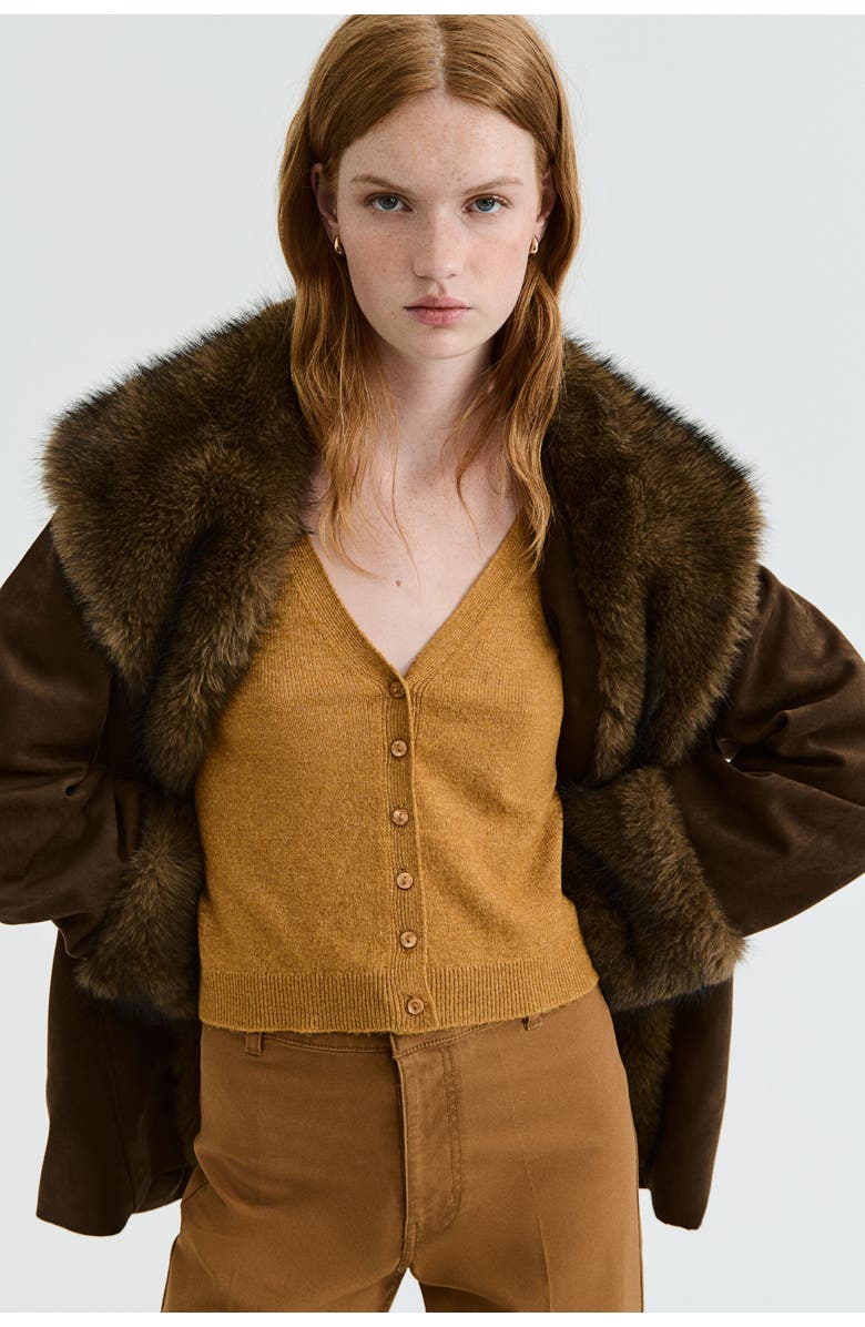 H&M V-neck Cardigan, Alternate, color, Dark Mustard Yellow