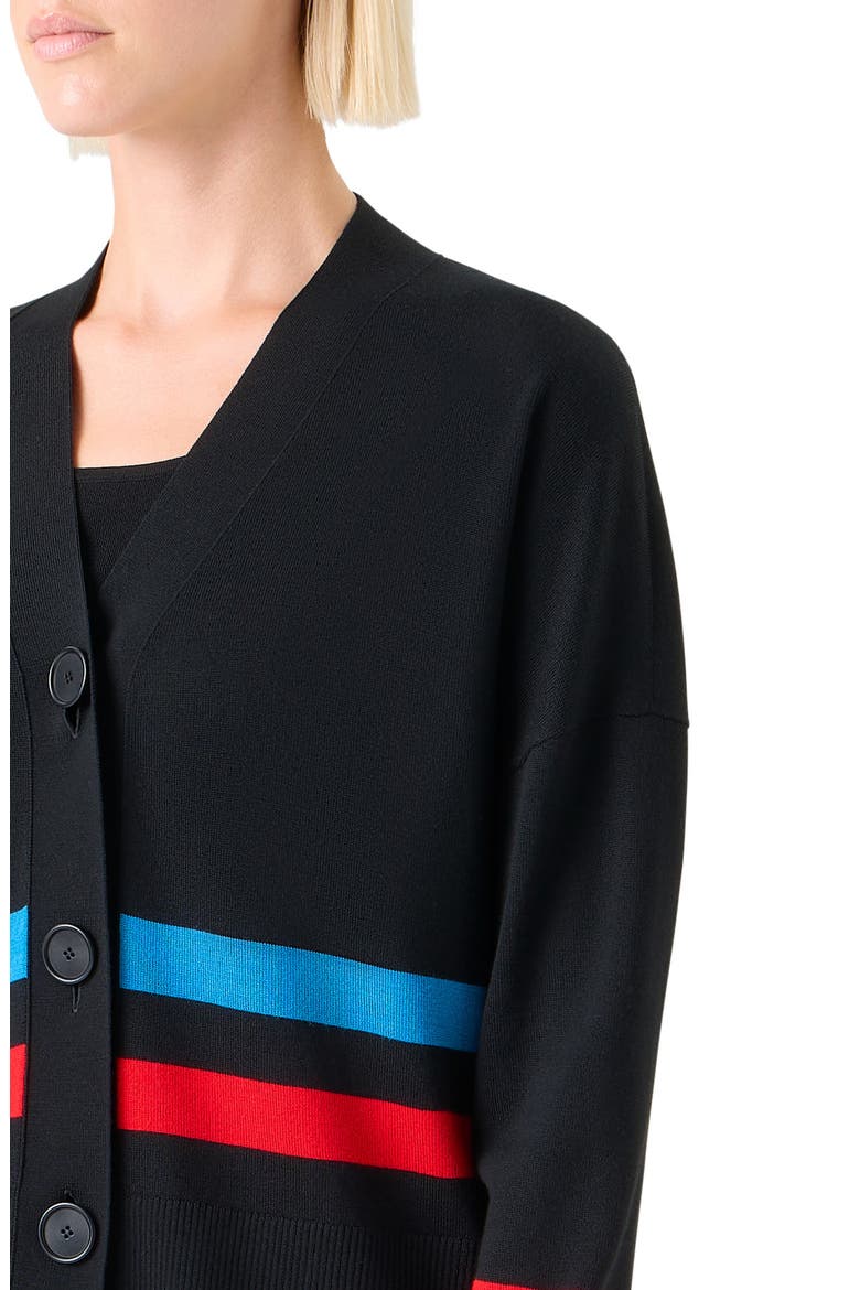 Stripe Virgin Wool Cardigan, Alternate, color, BLACK-MULTICOLOR