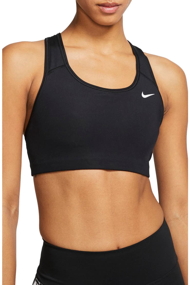 Swoosh Dri-FIT Racerback Sports Bra, Main, color, BLACK/ WHITE