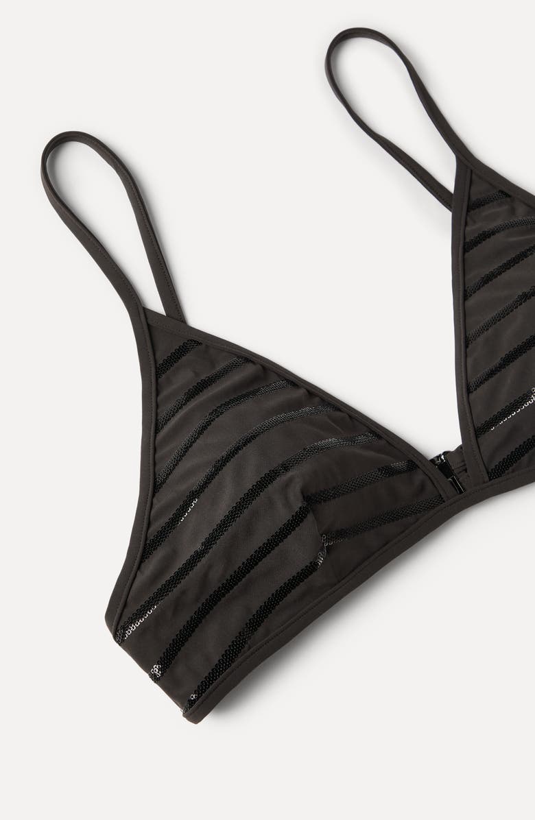 Brunello Cucinelli Dazzling stripes bikini top, Alternate, color, Lignite Grey