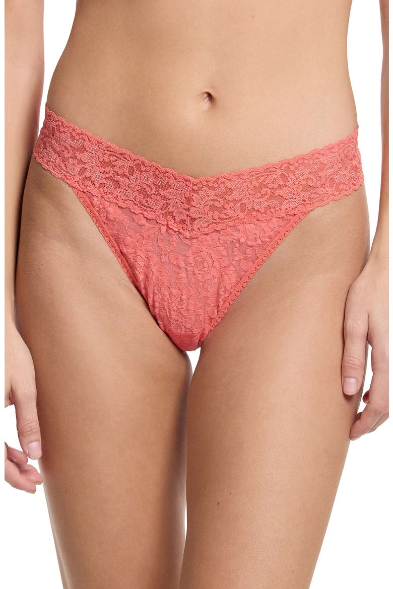 Original Rise Lace Thong, Main, color, CORAGEOUS CORAL