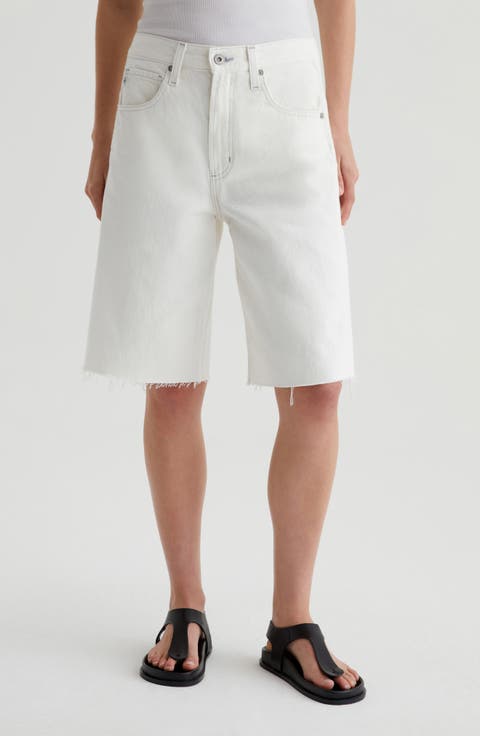 Hattie High Waist Raw Hem Denim Barrel Shorts