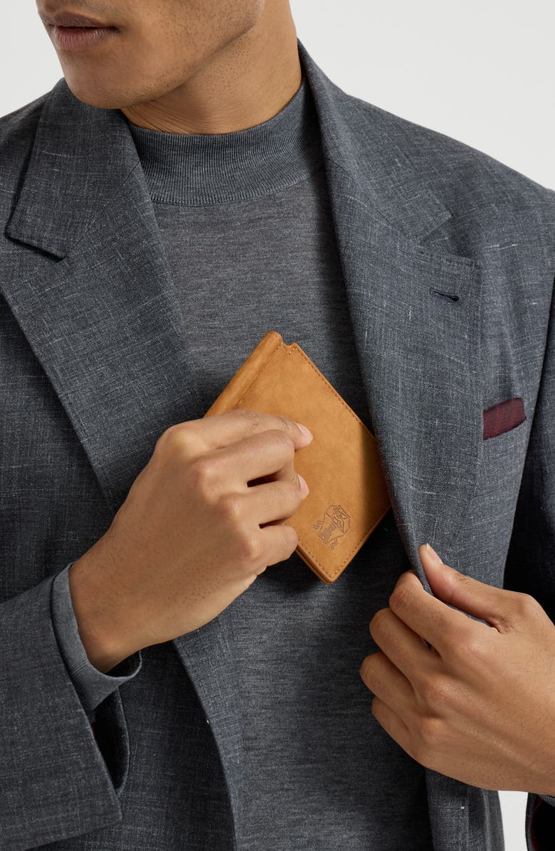 Brunello Cucinelli Nubuck wallet, Alternate, color, Cognac