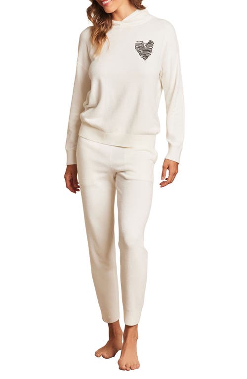 Barefoot Dreams Embroidered Heart Cozychic Ultra Lite® Lounge Hoodie In Pearl/carbon