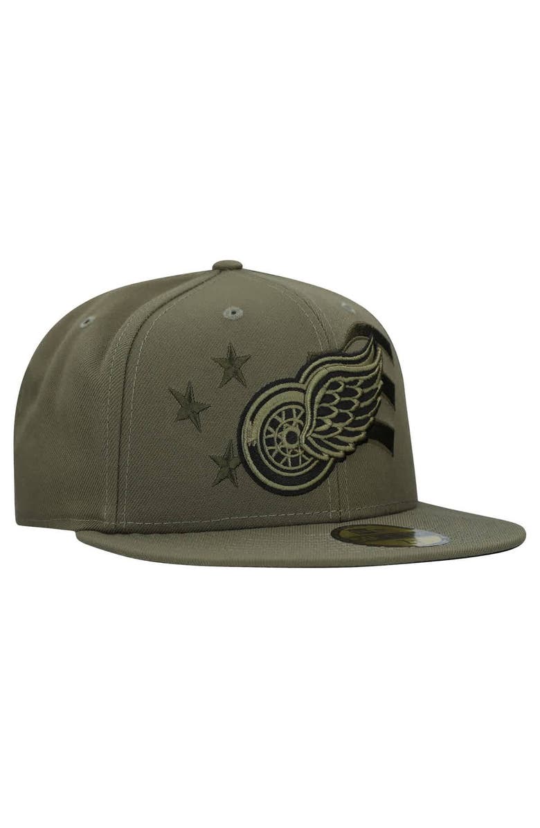 New Era Men's New Era Olive Detroit Red Wings Military Appreciation Flag 59FIFTY Fitted Hat, Alternate, color, Olive
