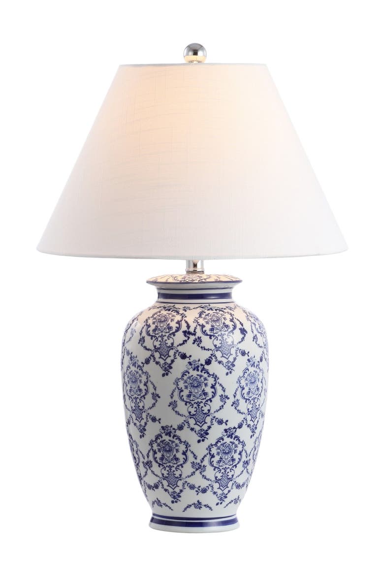 Juliana 26.25" Chinoiserie Ceramic LED Table Lamp, Blue/White, Main, color, Blue/White