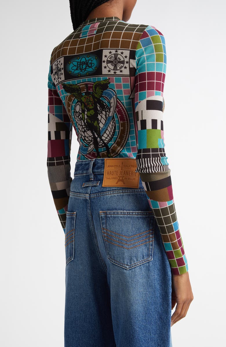 Jean Paul Gaultier Geo Print Long Sleeve Mesh Top, Alternate, color,
