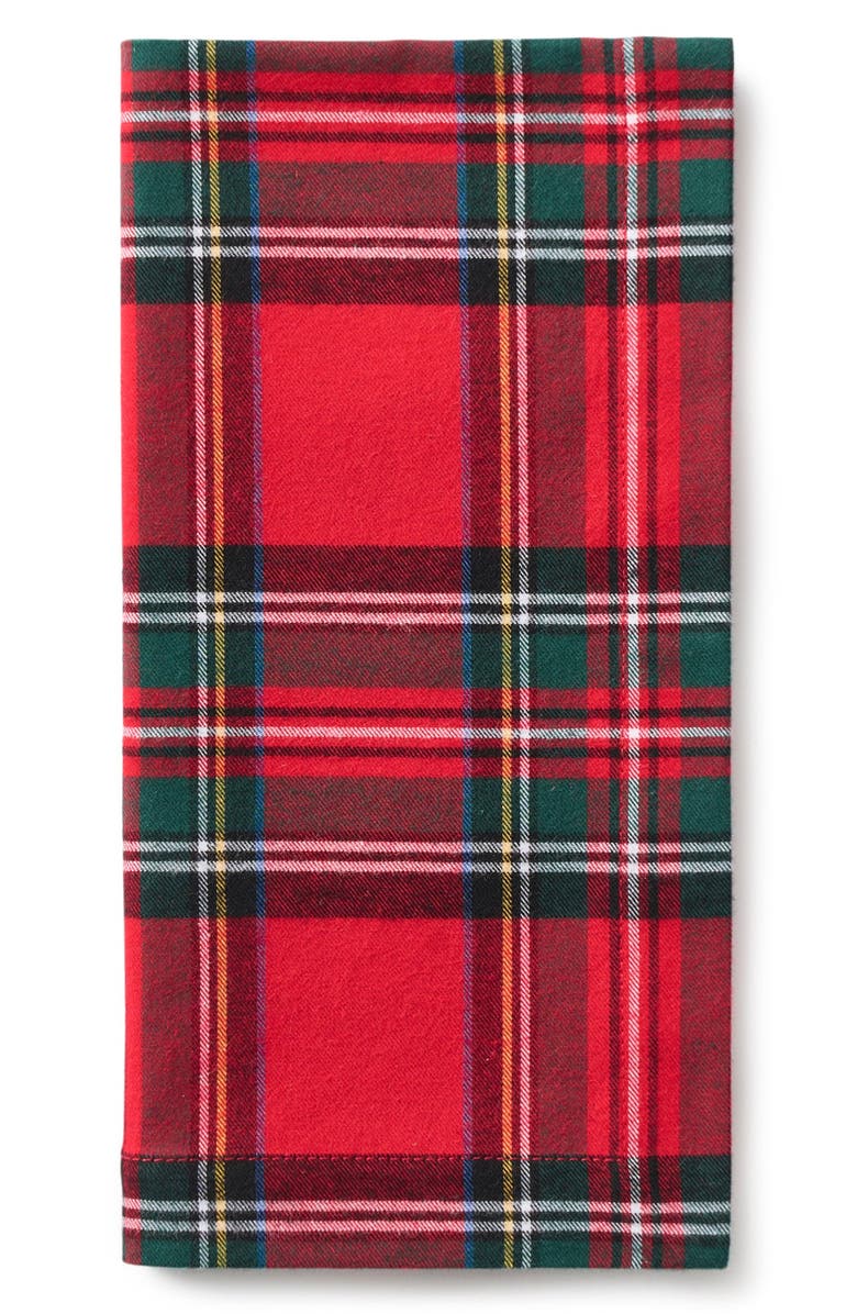 Petite Plume Imperial Tartan Plaid Set of 4 Napkins, Main, color, Red