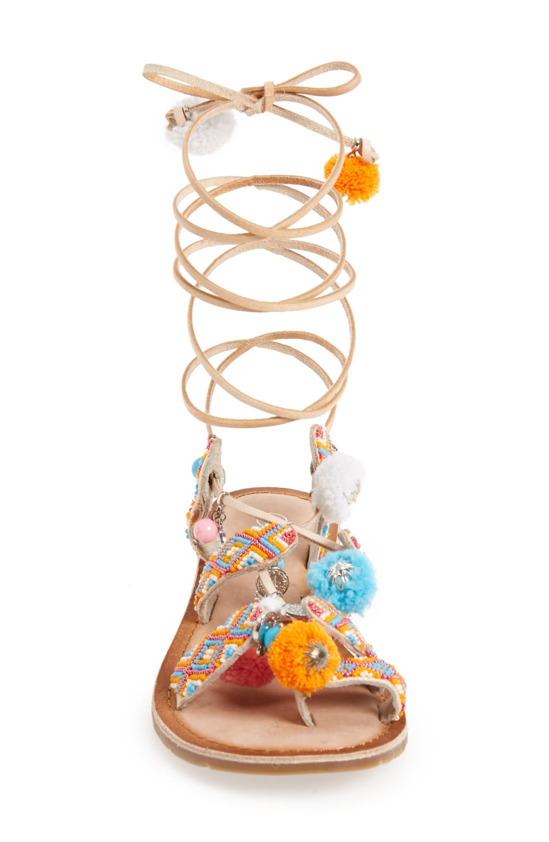 'Posh' Embellished Lace-Up Sandal, Alternate, color, BUFF LEATHER