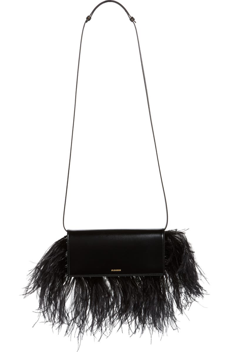 Jil Sander Feather Trim Clutch, Alternate, color,