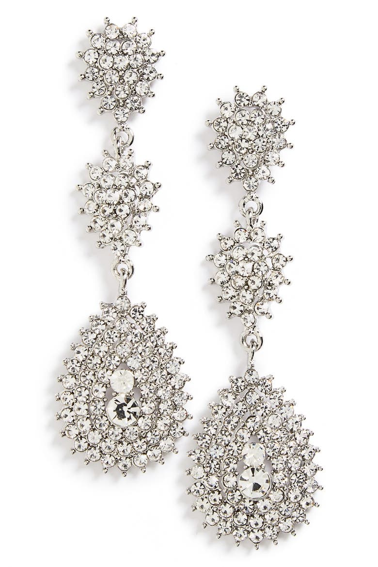 Crystal Teardrop Earrings, Main, color, SILVER