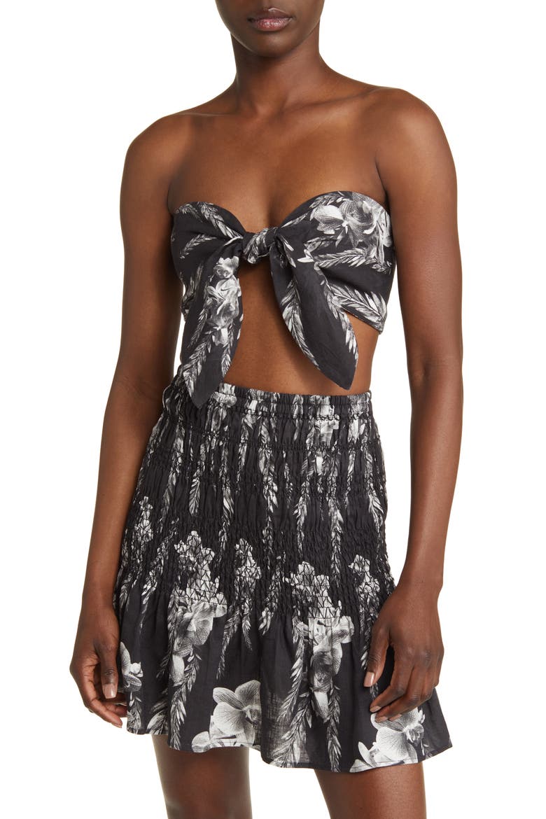 Riah Mia Bandeau Linen Crop Camisole Top, Alternate, color, BLACK