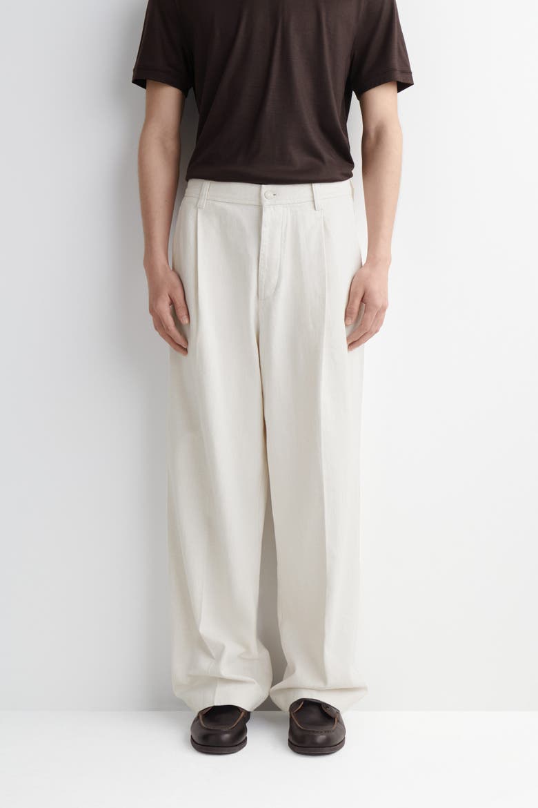 Pleated Relaxed-Fit Wide-Leg Denim Pants, Alternate, color, NATURAL WHITE