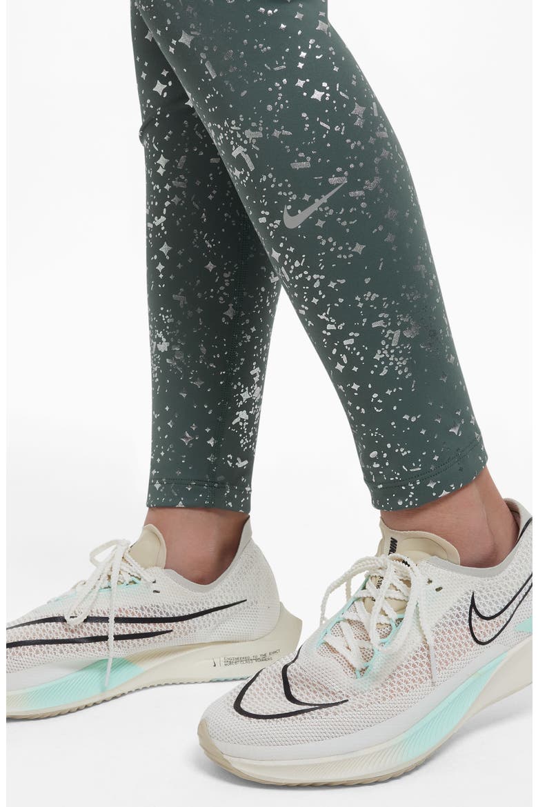 Kids' One Dri-FIT Leggings, Alternate, color, VINTAGE GREEN/ METALLIC SILVER