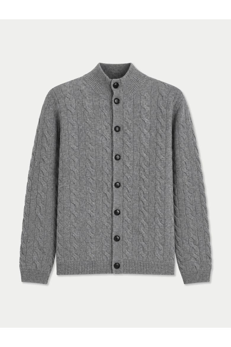 Cashmere Cable-knit High-neck Cardigan, Main, color, dim gray
