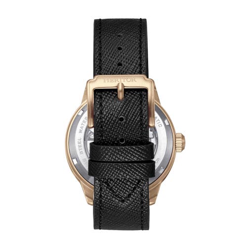 Heritor Automatic Argento Leather-band Watch In Black