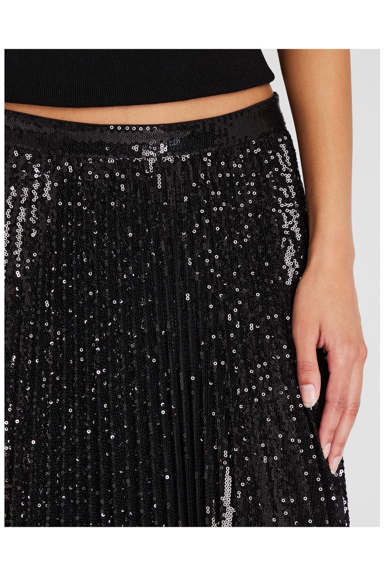 Sequin Pleated Midi Skirt, Alternate, color, BLACK