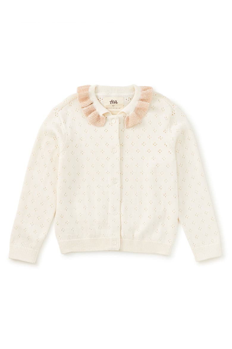 Collared Pointelle Cardigan, Main, color, Chalk
