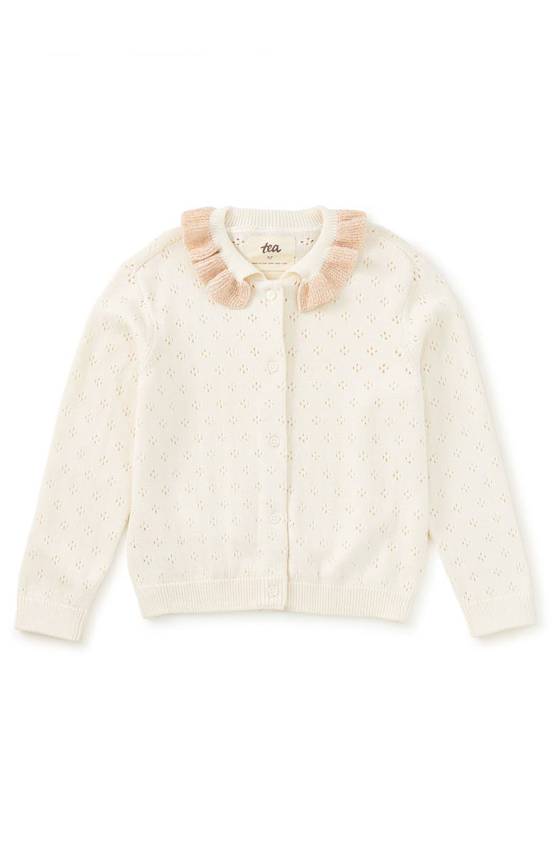 Tea Collection Collared Pointelle Cardigan, Main, color, Chalk