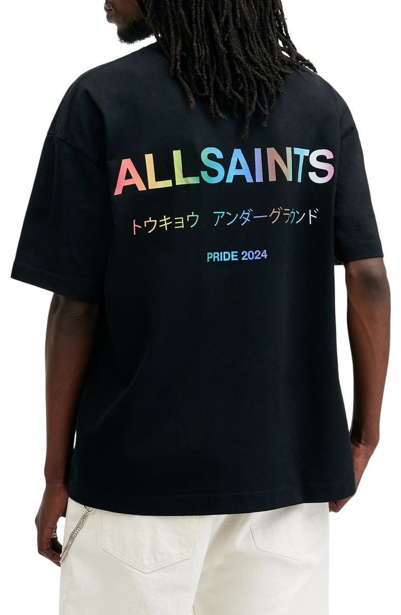 AllSaints Underground Pride Oversize Organic Cotton Graphic T-Shirt, Alternate, color, Jet Black