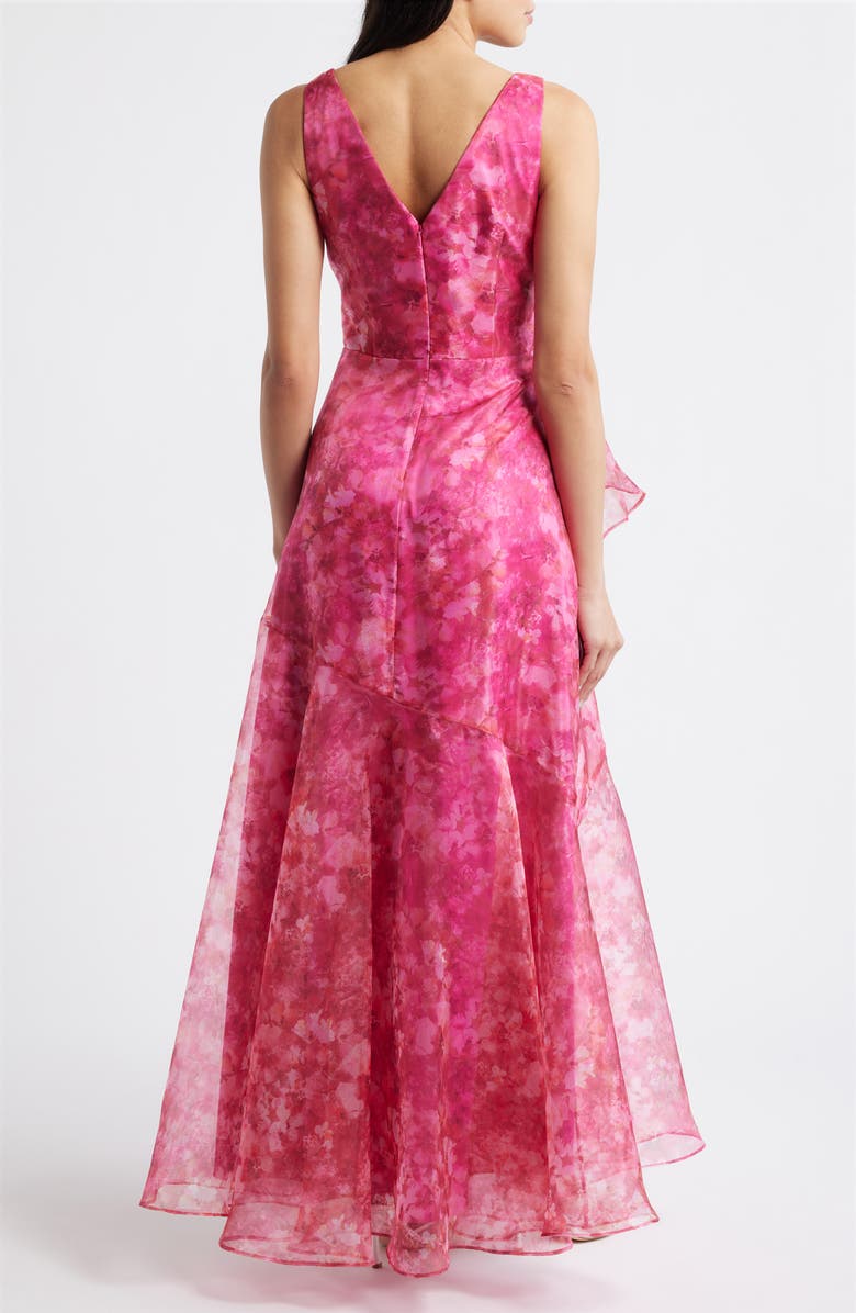 Eliza J Floral Ruffle Evening Gown, Alternate, color, Fuchsia