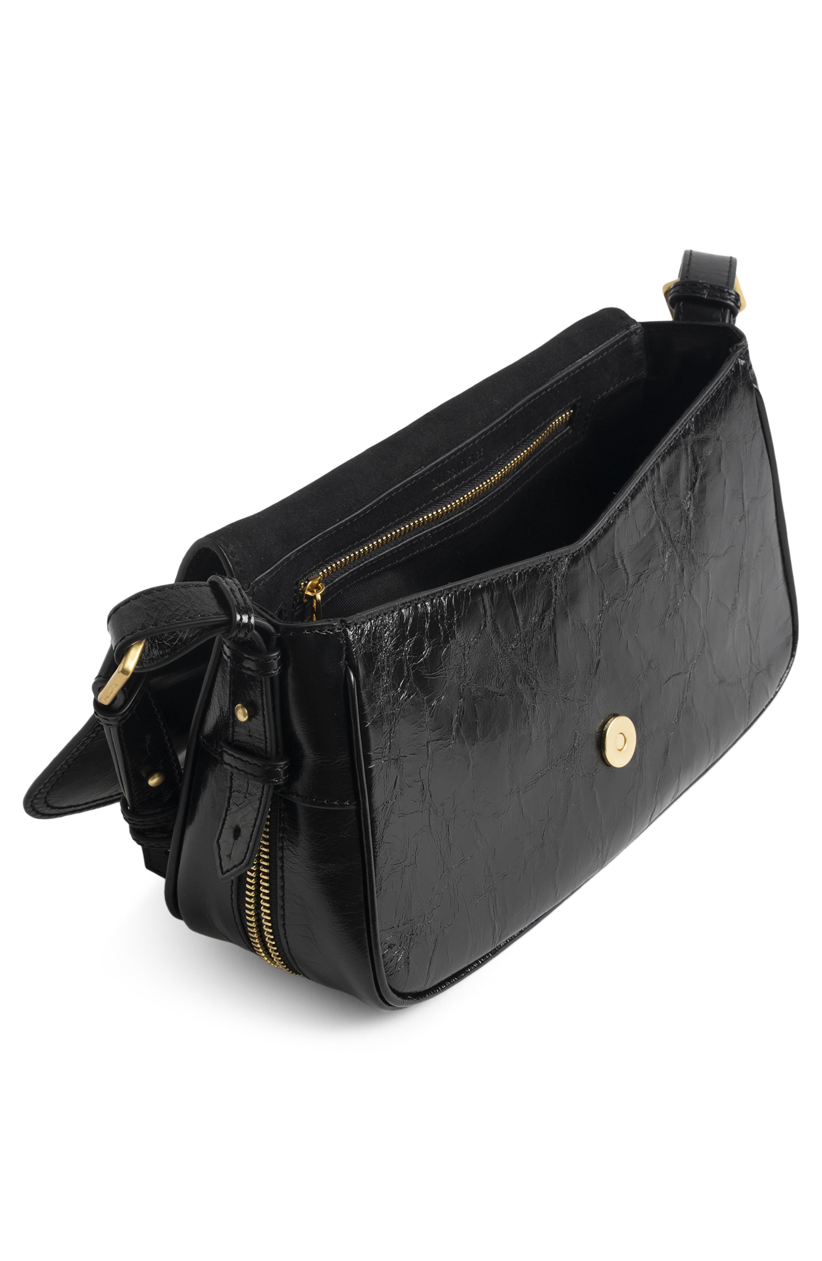 Zadig & Voltaire Le Zouzou Patent Leather Bag, Alternate, color, Black