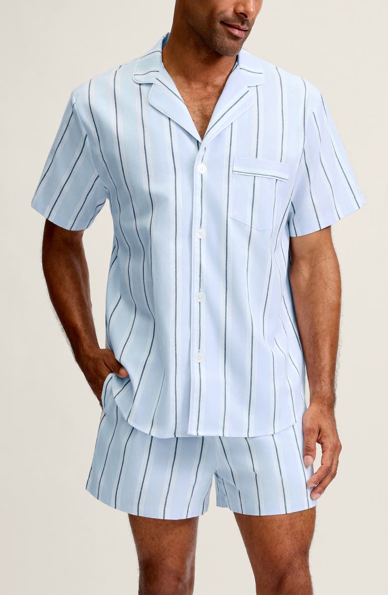 Petite Plume Classic Stripe Cotton Twill Short Pajamas, Main, color, Blue