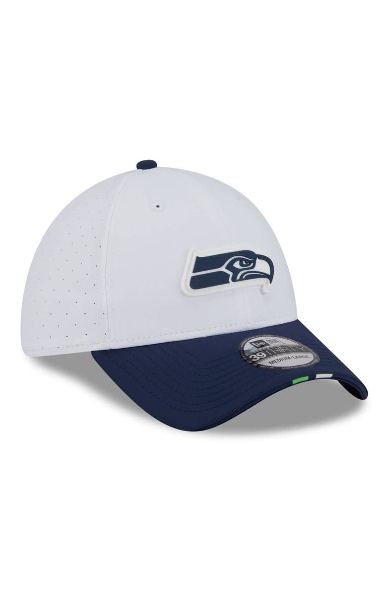 New Era Men's New Era White/College Navy Seattle Seahawks 2025 NFL Training Camp 39THIRTY Flex Hat, Alternate, color, White
