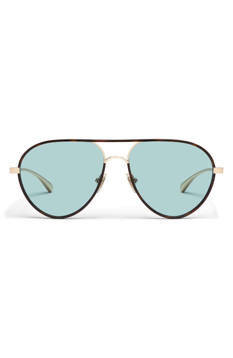 QUAY Say Less 59mm Aviator Sunglasses, Main, color, Amber Tort/ Aqua