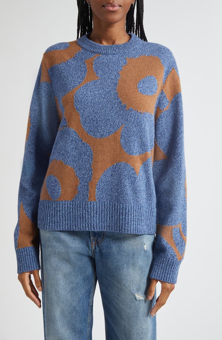 Marimekko Crewneck Cotton Sweater, Main, color, Blue, Brown