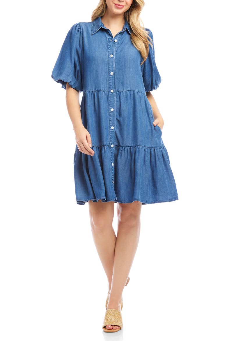 Tiered Denim Shirtdress, Main, color, BLUE