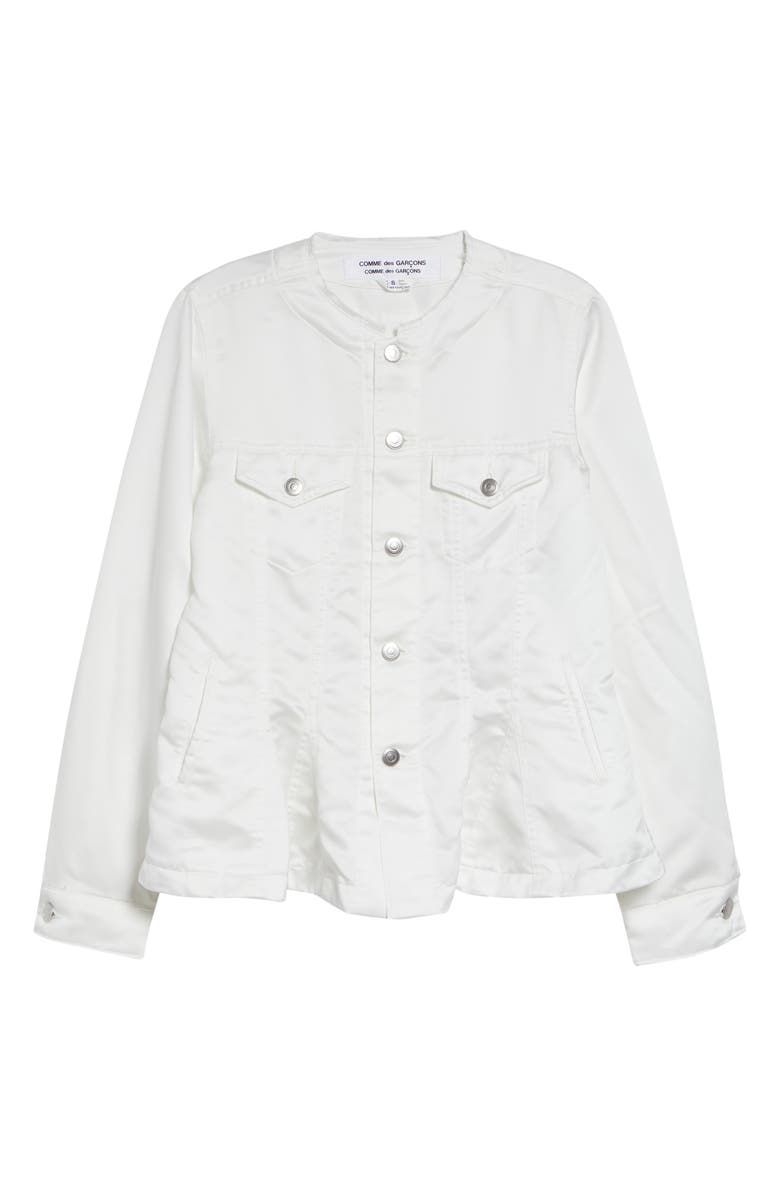 Comme des Garçons Comme des Garçons Raw Edge Satin Peplum Jacket, Main, color, White