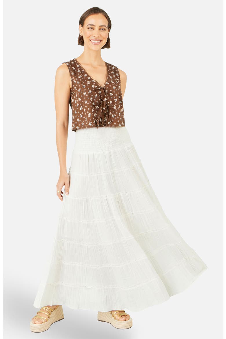 Double Cotton Tiered Boho Maxi Skirt, Alternate, color, White