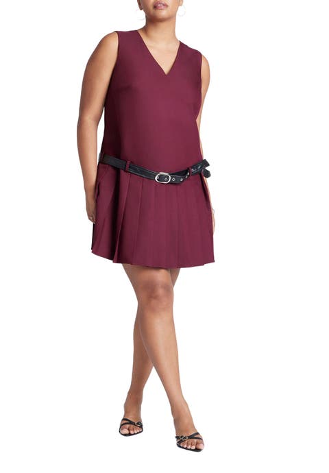 Pleated Mini Dress With Belt