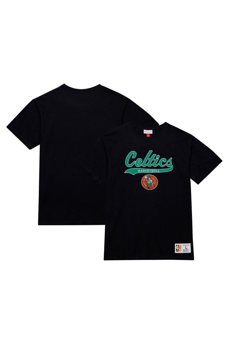 Men's Mitchell & Ness Black Boston Celtics Hardwood Classics Felt Applique Slub T-Shirt, Main, color, Black